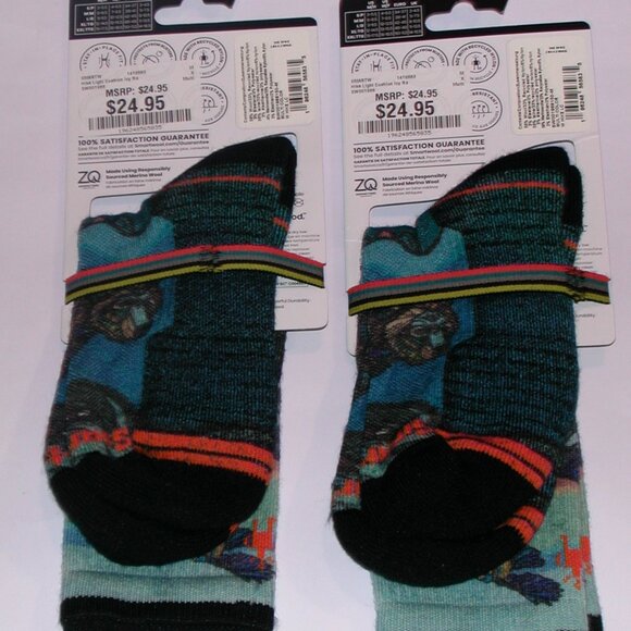 2 Pairs SmartWool Hike Icy Range Print Light Cushion Crew Socks Women's Medium - Picture 4 of 7
